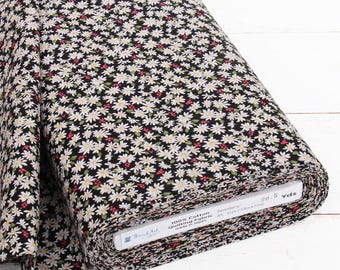 Threadart Sevenberry Black Daisy Floral Cotton Quilting Fabric - 1, 3 & 10 Yard Cuts