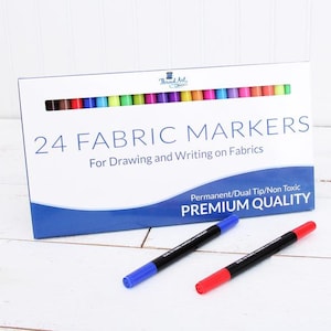Set of 24 Permanent Markers for Clothes and Fabrics - Beautiful Colors, Dual Tip Pens
