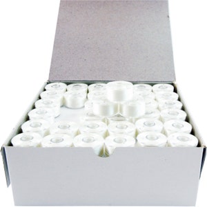 Threadart Prewound Embroidery Thread Bobbins- 144 Count Per Box - White Plastic Sided - A Style