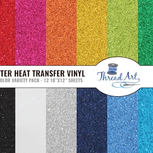 Pack of Glitter Heat Transfer Vinyl Sheets - 12 Color Variety Pack - 10 ...
