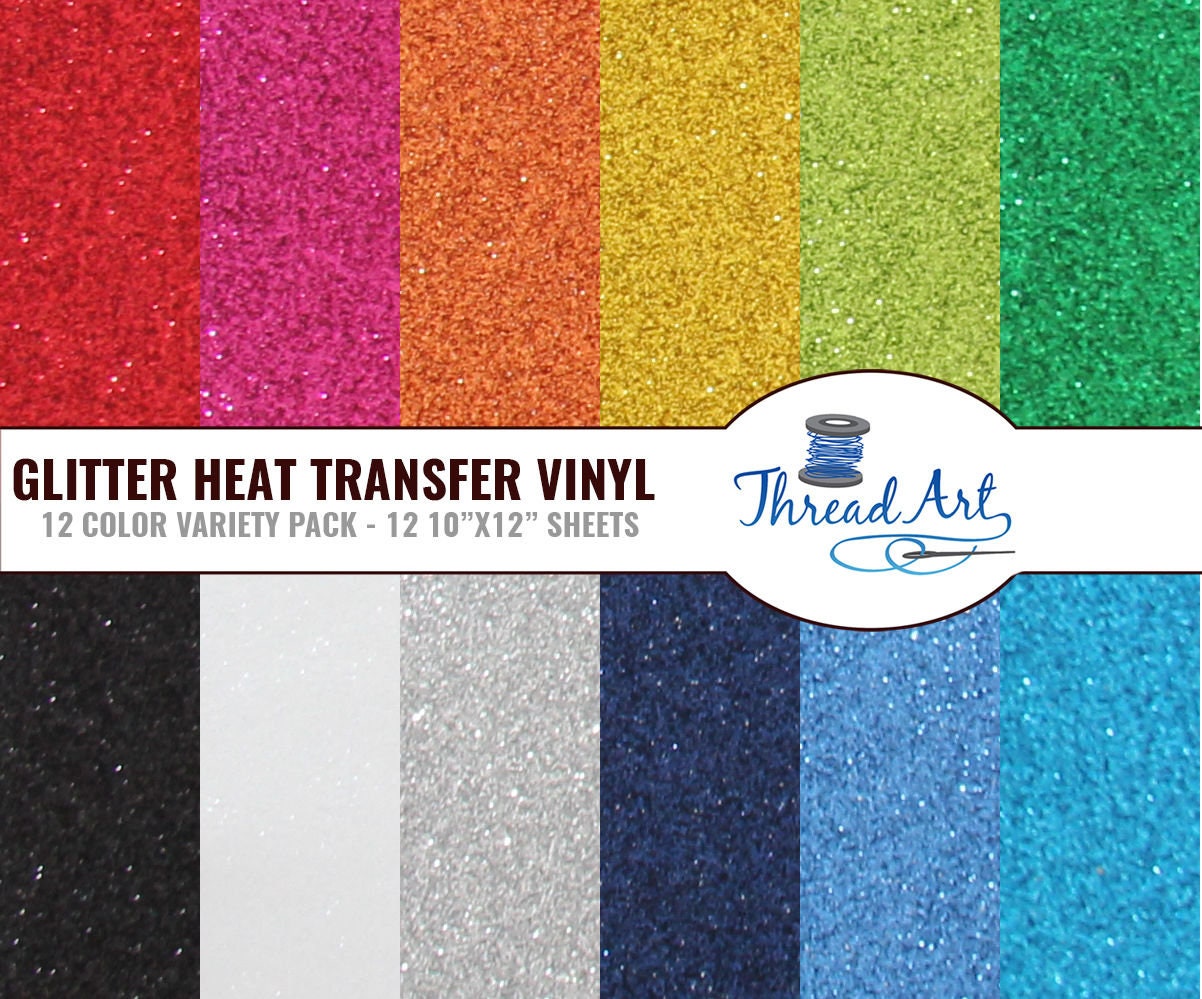 Threadart Silver 10 x 12 Glitter Heat Transfer Vinyl Precut Sheets, 12  Sheets, Glitter Colors, Compatible with Cricut Silhouette and Cameo