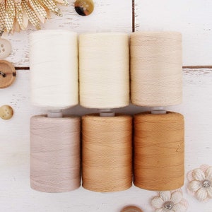 100% Cotton Thread Set | 6 Tan Tones | 1000M (1100 Yards) Spools | For Quilting & Sewing