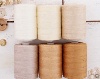 100% Cotton Thread Set | 6 Tan Tones | 1000M (1100 Yards) Spools | For Quilting & Sewing