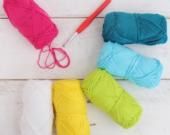 Crochet 100% Pure Cotton Yarn Set - Size 2 Fine Sport - 6 Pack of Spring Flower Colors