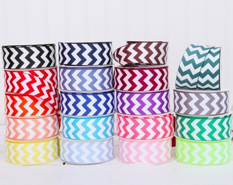 Roll of Chevron Striped Grosgrain Ribbon -  3/8" 7/8" 1.5" and 2.25" Widths - 19 Colors Available