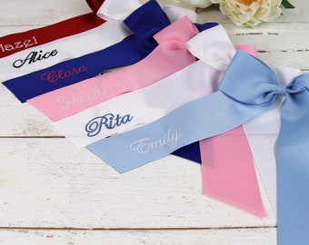 Personalized Bow Ribbon With Name Embroidery - Grosgrain Ribbon 2 1/4" Wide 30 Colors