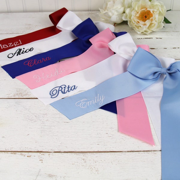 Personalized Bow Ribbon With Name Embroidery - Grosgrain Ribbon 2 1/4" Wide 30 Colors