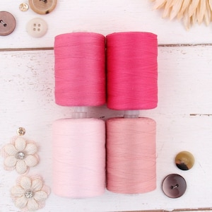 100% Cotton Thread Set | 4 Pink Tones | 1000M (1100 Yards) Spools | For Quilting & Sewing