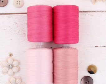 100% Cotton Thread Set | 4 Pink Tones | 1000M (1100 Yards) Spools | For Quilting & Sewing