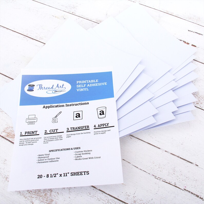 20 Sheets of Printable Sticker Vinyl Inkjet or Laser Printer