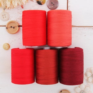 100% Cotton Thread Set | 5 Red Colors | 1000M (1100 Yards) Spools | For Quilting & Sewing