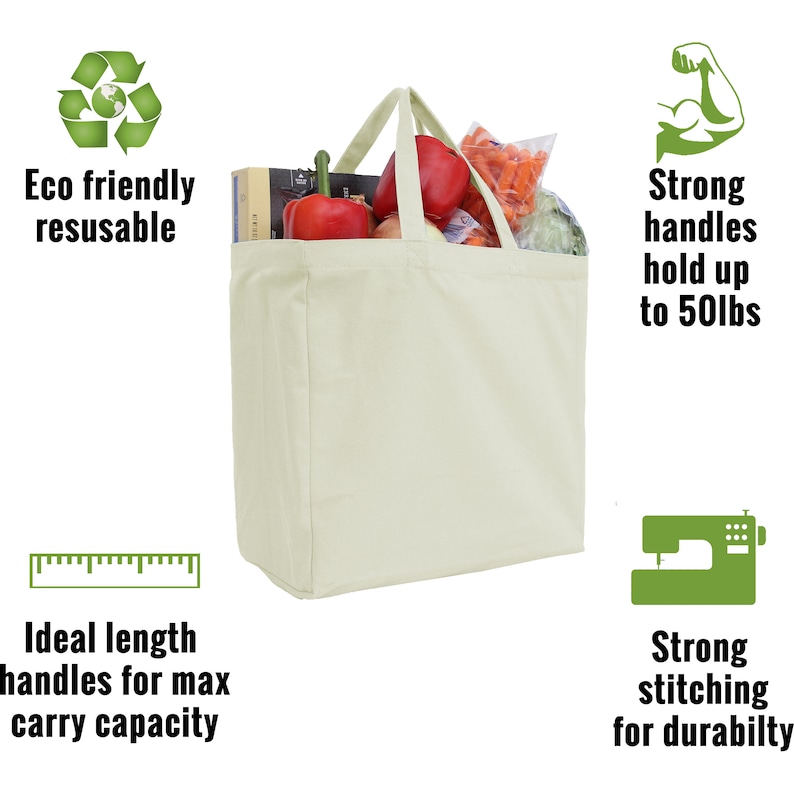Premium 100 Cotton Canvas Grocery Tote Bags 6 Color Options Etsy