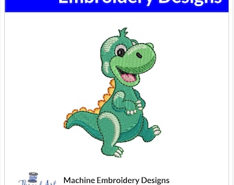 Download instantâneo de desenho de bordado de dinossauro fofo - 3 tamanhos - 8 formatos - ThreadArt