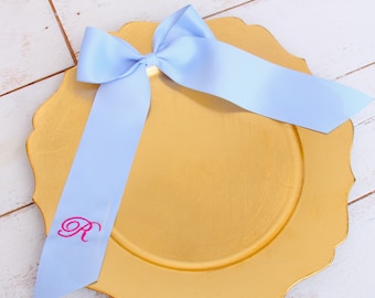 Personalized Bow Ribbon With Initial Embroidery - Grosgrain Ribbon 2 1/4" Wide 30 Colors