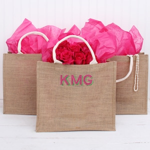 Personalisierte Jutetasche - Gesticktes zweifarbiges Monogramm - Für Strand, Partys, Brautjungfern, Pool-Zeit, Geschenke und mehr