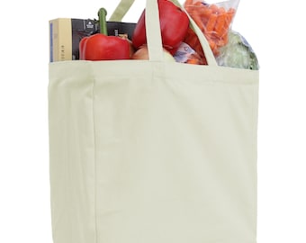 Premium 100% Cotton Canvas Grocery Tote Bags - 6 Color Options - 14"x14"x7.5"