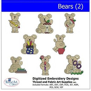 Machine Embroidery Design Set - Bears(2) - 8 Designs - 9 Popular Formats