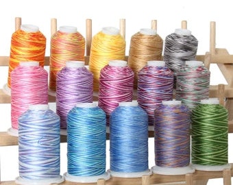 Multicolor Cotton Thread Set - 15 Variegated Spools - 600 Meters