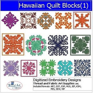 May include: A set of 12 digitized embroidery designs featuring Hawaiian quilt blocks. The designs are in various colors and patterns, including floral, geometric, and abstract. The designs are perfect for creating unique and beautiful quilts, pillows, and other home decor items.