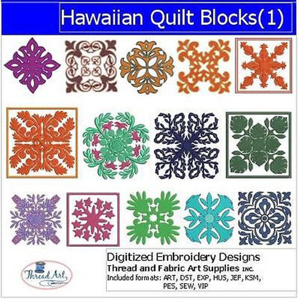 Machine Embroidery Design Set - Hawaiian Quilt(1) - 14 Designs - 9 Formats - Threadart