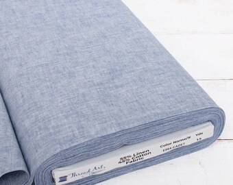 Threadart Yarn Dyed Linen Fabric, Cadet Blue, 43" Wide, 1, 3 & 10 Yard Cuts, Homespun Cotton Linen Blend