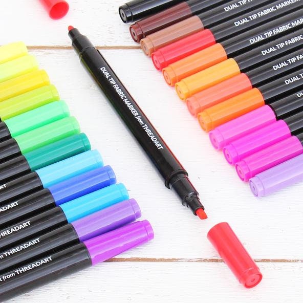 Set of 24 Permanent Markers for Clothes and Fabrics Beautiful Colors, Dual  Tip Pens 