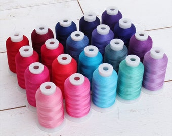 Rayon Machine Embroidery Thread Set 20 Pink & Blue Colors - 1000m Cones - 40wt