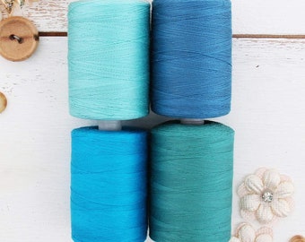 100% Cotton Thread Set | 4 Teal Tones | 1000M (1100 Yards) Spools | For Quilting & Sewing