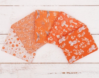 Fat Quarter Bundle - Five Orange Precut Cotton Fabrics