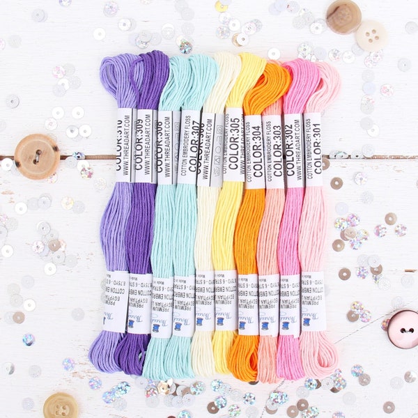 Premium Cotton Embroidery Floss Set in 10 Fun Confetti Colors - Six Strand Thread - Hand Embroidery, Friendship Bracelets