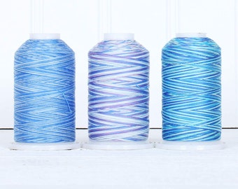 Cotton Variegated Thread Set - 3 Cone Collection of Multicolor Blue Shades