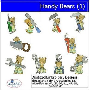 Machine Embroidery Design Set - Handy Bears(1) - 10 Designs - 9 Formats - Threadart