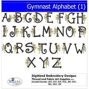 Gymnast Font Machine Embroidery Design Set - Gymnastics Alphabet - 26 Designs - 9 Formats - Threadart