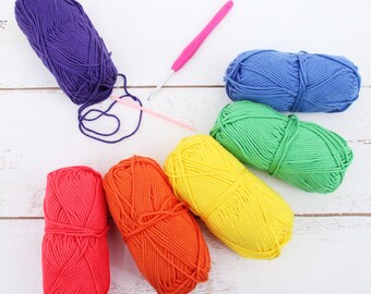 Crochet 100% Pure Cotton Yarn Set - 6 Pack of Bright Colors