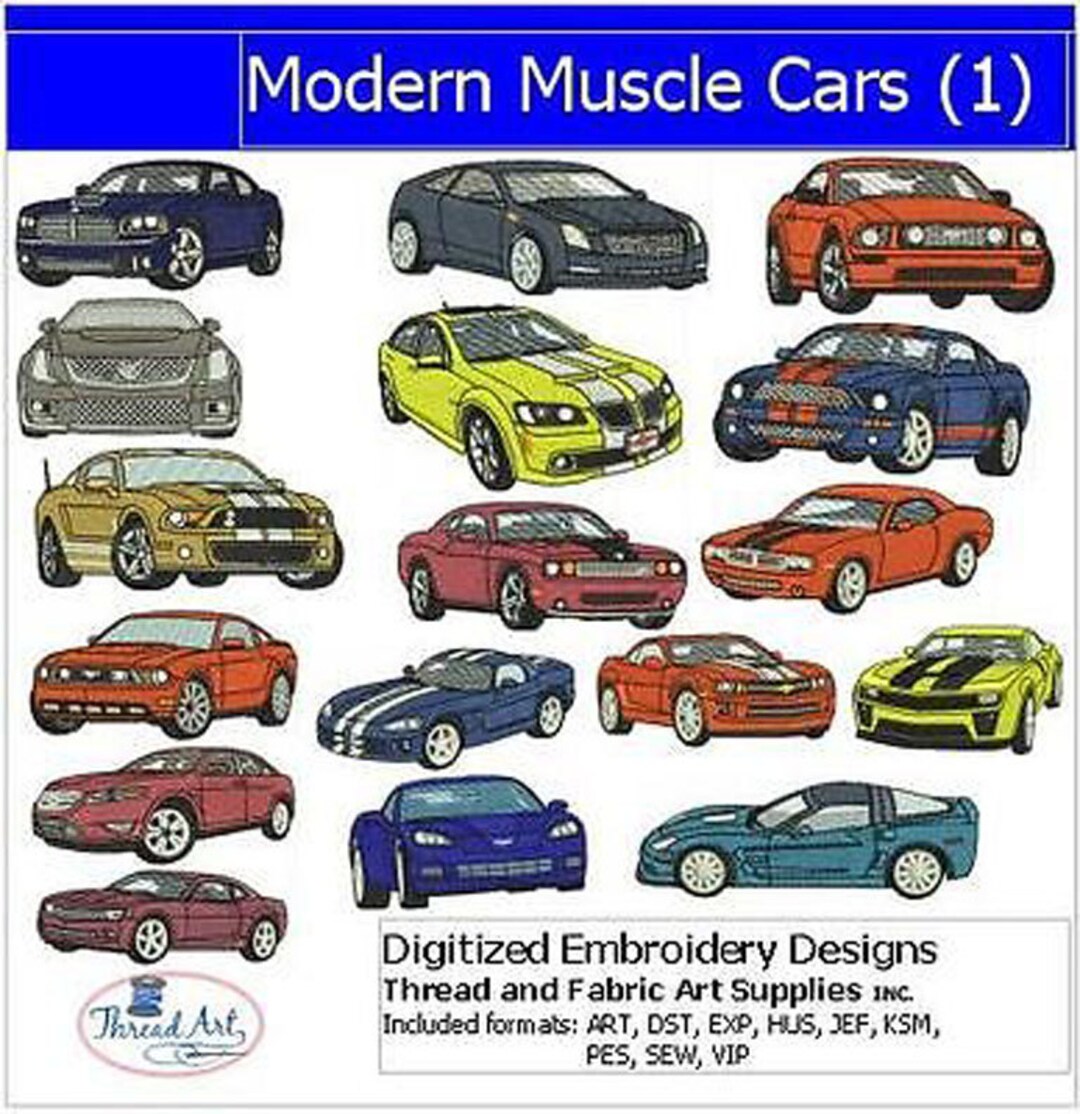 Machine Embroidery Design Set Modern Muscle Cars 17 Designs 9 Formats