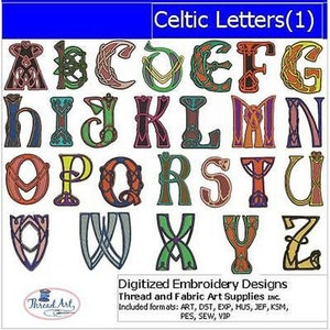 Celtic Font Design Machine Embroidery Font Set  - Celtic Letters(1) - 26 Designs - 9 Formats - Threadart