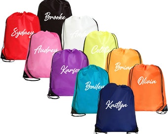 Zaino personalizzato con coulisse Borse a sacco Cinch - Borsa personalizzata con nome - Diverse opzioni di colore - Borse per bomboniere per viaggi scolastici di sport di squadra