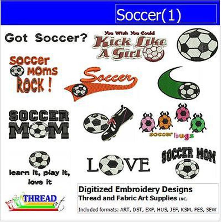 Machine Embroidery Design Set - Soccer(1) - 12 Designs - 9 Formats - Threadart