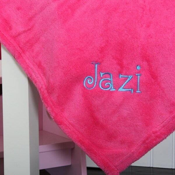 Monogrammed Plush Fleece Blanket Throw - Several Colors - Personalized Customized Gift Embroidered