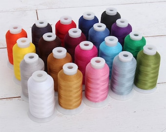 Polyester Machine Embroidery Thread Set -  20 Essential Colors - 1000m Cones - 40wt