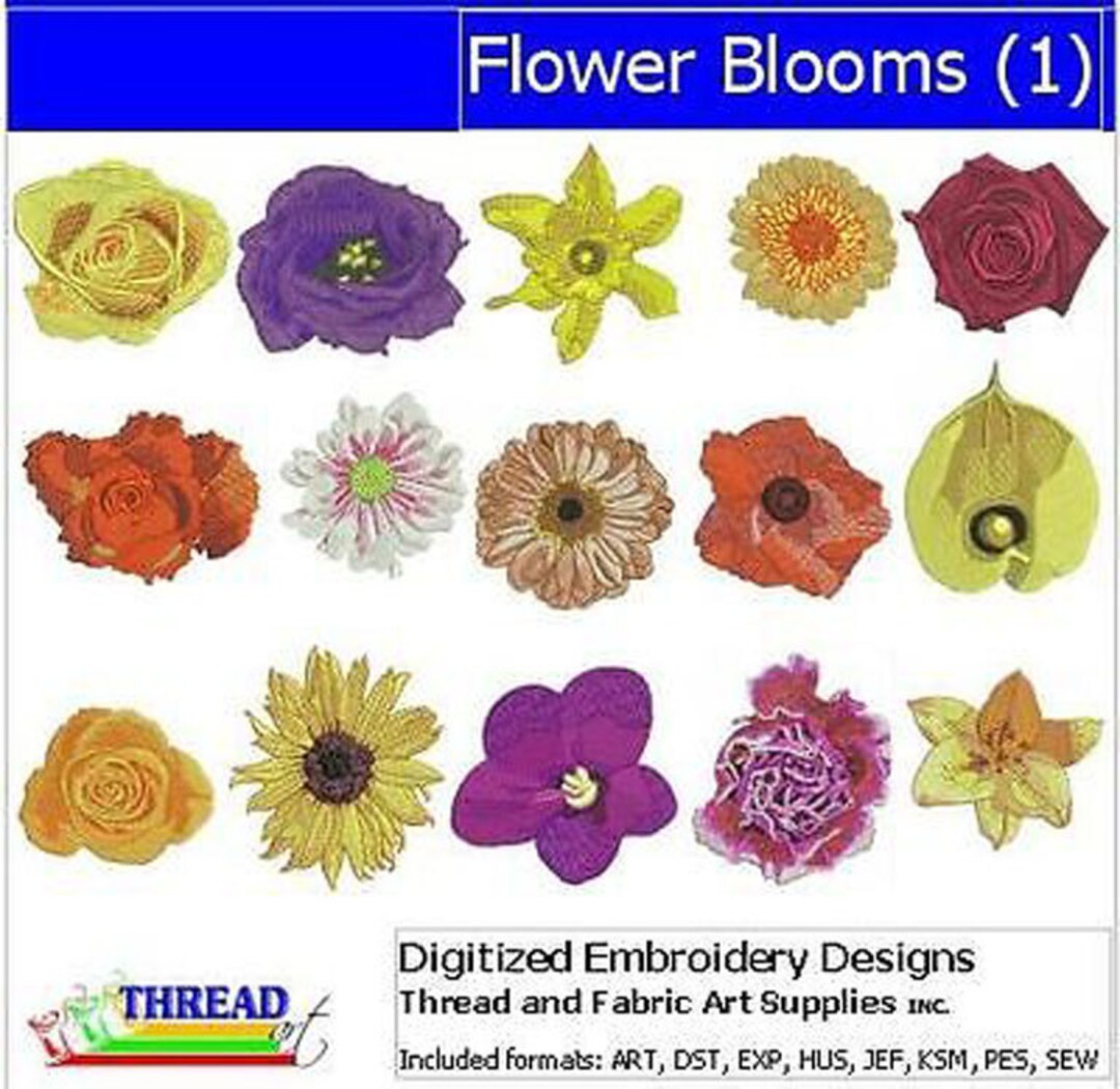 Machine Embroidery Design Set - Flower Blooms(1) - 15 Designs - 9 ...