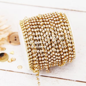 Rhinestone Chain SS16 - Crystal/Gold Big 10 yard roll | For Trimming Sewing Jewelry Crafts DIY