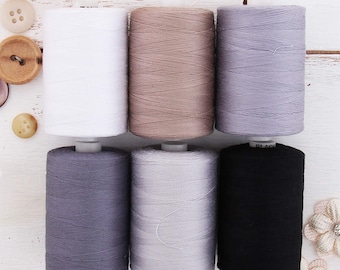 100% Cotton Thread Set | 6 Gray Tones | 1000M (1100 Yards) Spools | For Quilting & Sewing