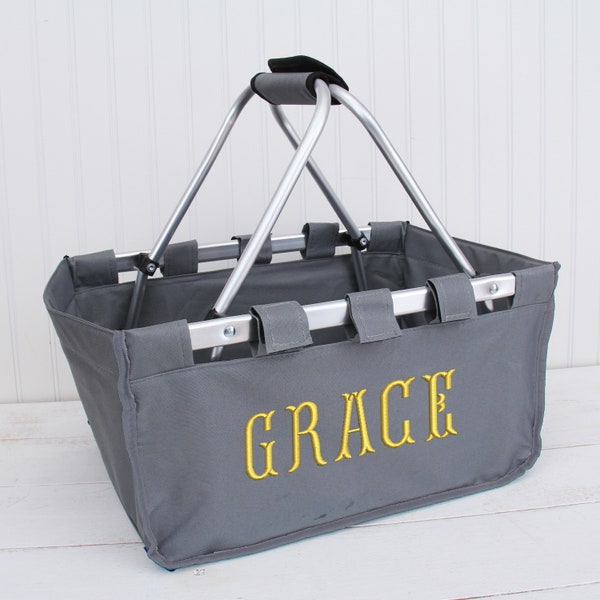 Personalized Large Market Tote Basket - Great For Picnic Shopping & Sports Collapsible Monogrammed Customized Gift Embroidered