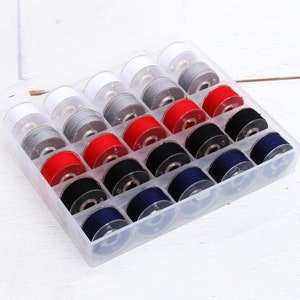 Prewound Sewing Bobbins-25 Count-5 Popular Colors-Thread For Sewing Machine with Storage Box