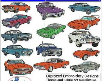 Maschinenstickerei Design Set - Muskelauto(1) - 14 Designs - 9 Formate - Threadart