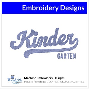 Kindergarten Embroidery Design Instant Download Cute Back to School - 3 Sizes - 8 Formats - ThreadArt