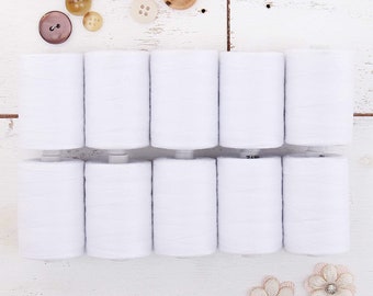 100% Cotton Thread Set |10 White Spools | 1000M (1100 Yards) Spools | For Quilting & Sewing
