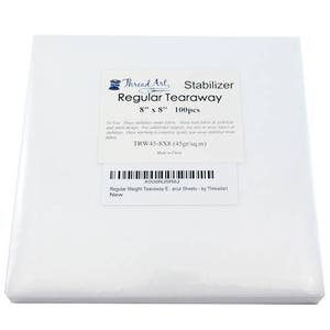 Regular Tearaway Embroidery Backing Stabilizer - 8x8 100 Precut Sheets
