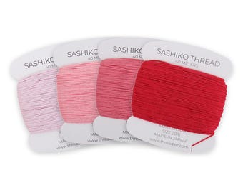 Pink Sashiko Thread Set, 4 Shades of Pink and Red, 100% Cotton Size 20/6, Made in Japan, 160 Meters, Japanese Embroidery Thread